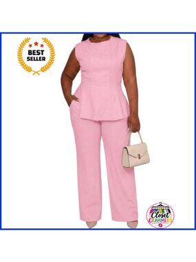 Plus Size 2 Piece Peplum Tank and Wide Leg Pants Set